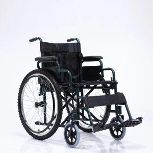 High Quality Manual Foldable Green Wheelchair Durable Carbon Steel Leg Detachable Wheelchair for Old People and Disabled